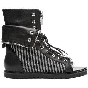 Black Striped Lace-Up Women's Ankle Sandal Boot